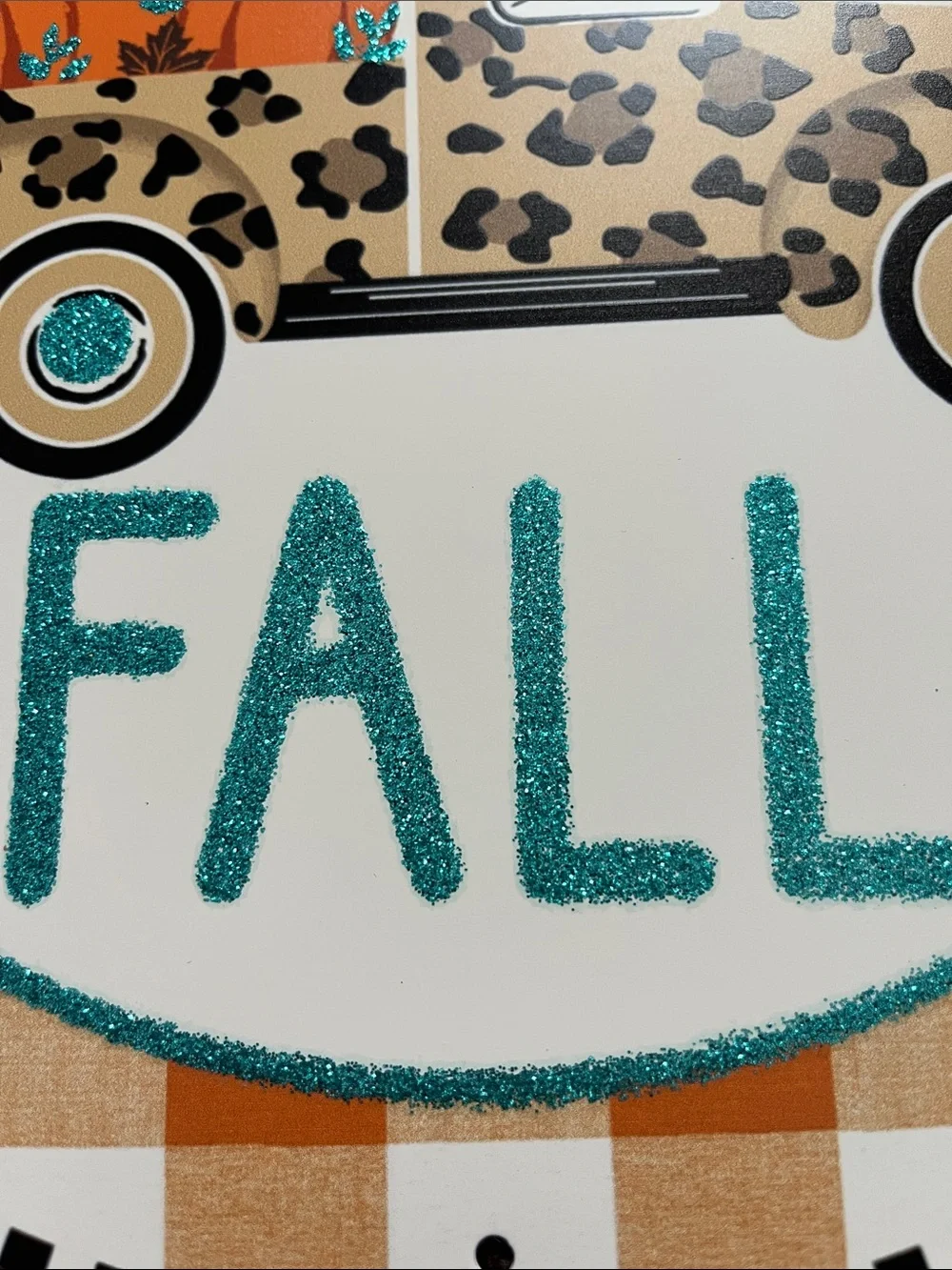 Welcome Fall Round Wall Sign - Teal Glitter and Orange